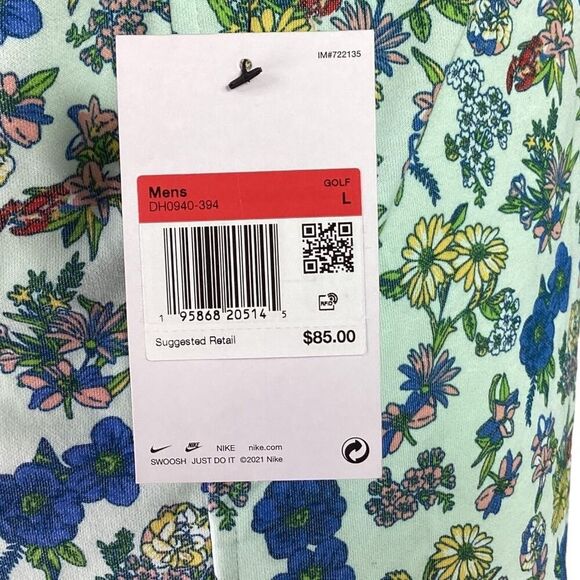 Nike Shirt Men L Blue Dri-Fit Player Floral Lightweight Short Sleeve Golf Polo - Picture 11 of 12